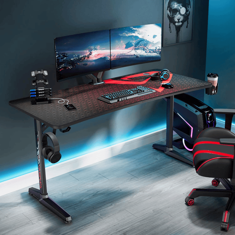 60 Inch Gaming Desk Home office PC Gaming Table RGB Workstation - Görsel 3