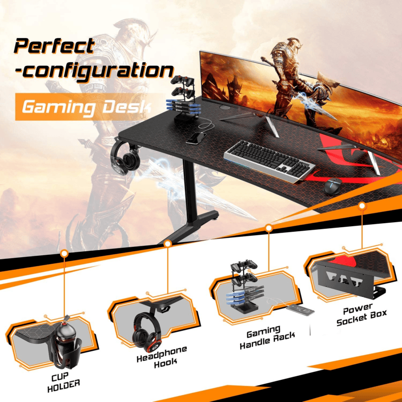 60 Inch Gaming Desk Home office PC Gaming Table RGB Workstation - Görsel 6