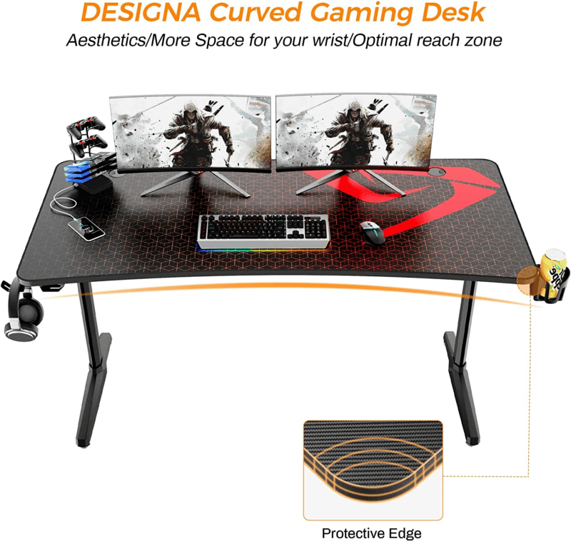 60 Inch Gaming Desk Home office PC Gaming Table RGB Workstation - Görsel 9