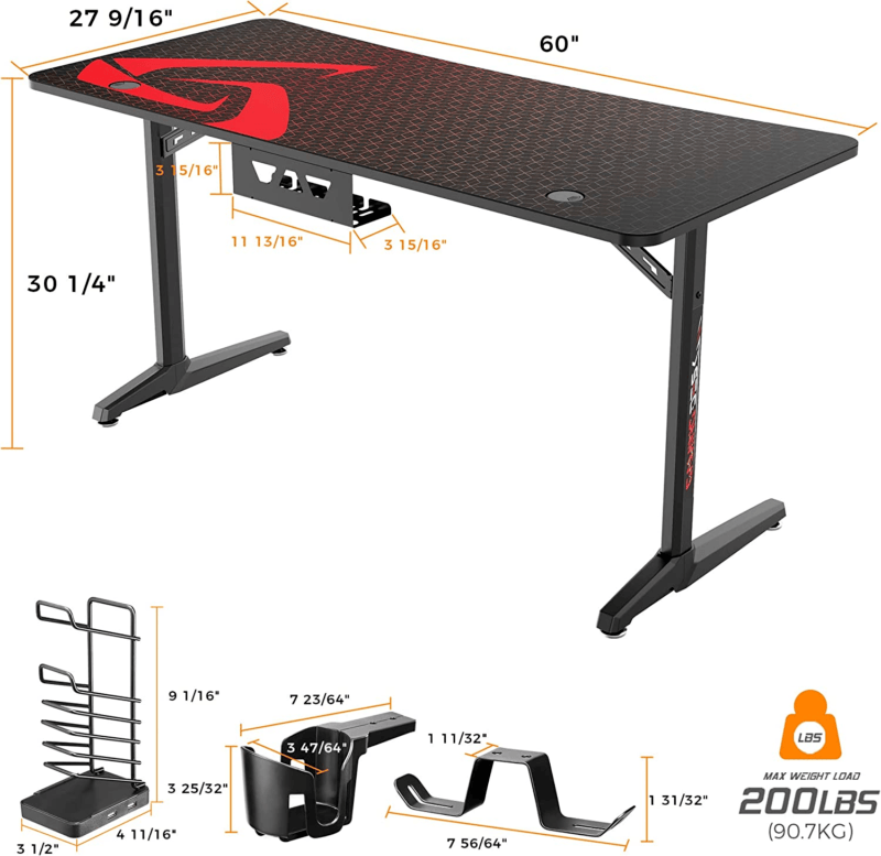 60 Inch Gaming Desk Home office PC Gaming Table RGB Workstation - Görsel 10