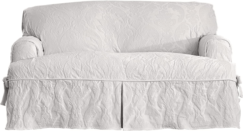 Matelasse Damask Furniture Cover, Loveseat T-Cushion, White - Görsel 2