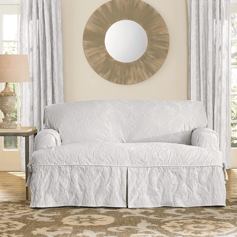 Matelasse Damask Furniture Cover, Loveseat T-Cushion, White - Görsel 3
