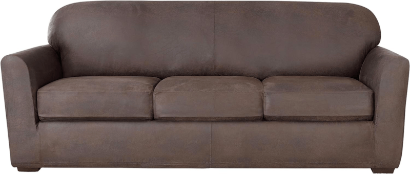 Surefit Ultimate Stretch Leather 4 PC Sofa Slipcover in Weathered Saddle - Görsel 2