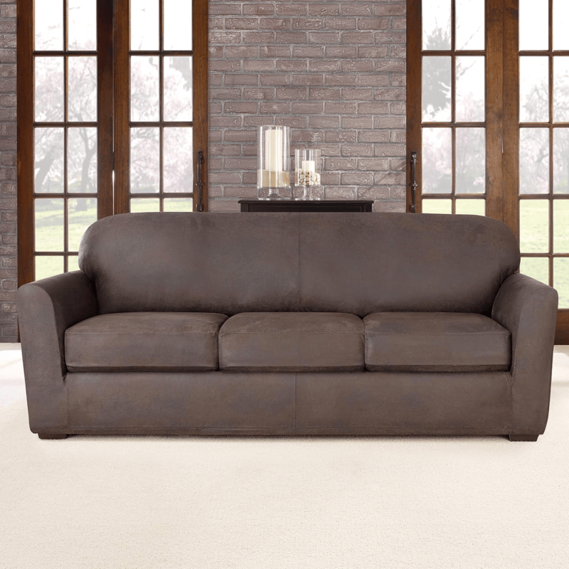 Surefit Ultimate Stretch Leather 4 PC Sofa Slipcover in Weathered Saddle - Görsel 3