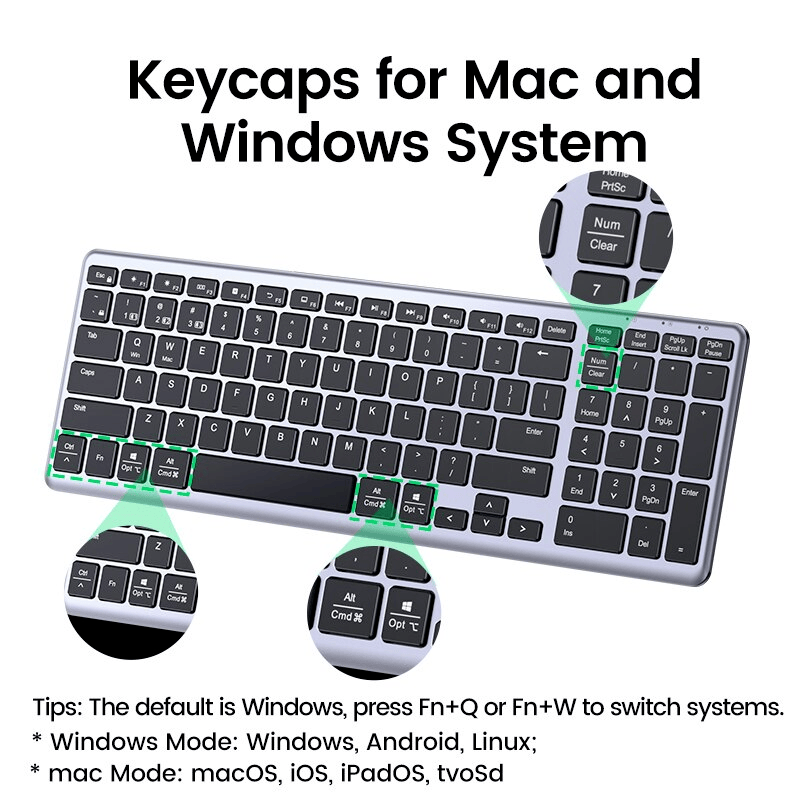 UGREEN Keyboard Wireless Bluetooth 5.0 2.4G Russian Korean English 99 Keys - Görsel 3