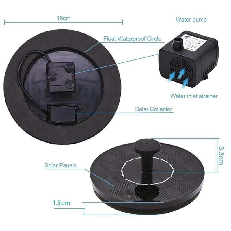 Solar Powered Water Fountain Pump for Garden Ponds Fish Tank Aquarium H - Görsel 10