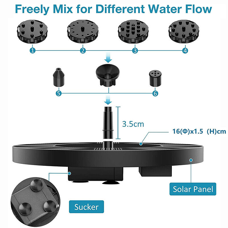 Solar Powered Water Fountain Pump for Garden Ponds Fish Tank Aquarium H - Görsel 11