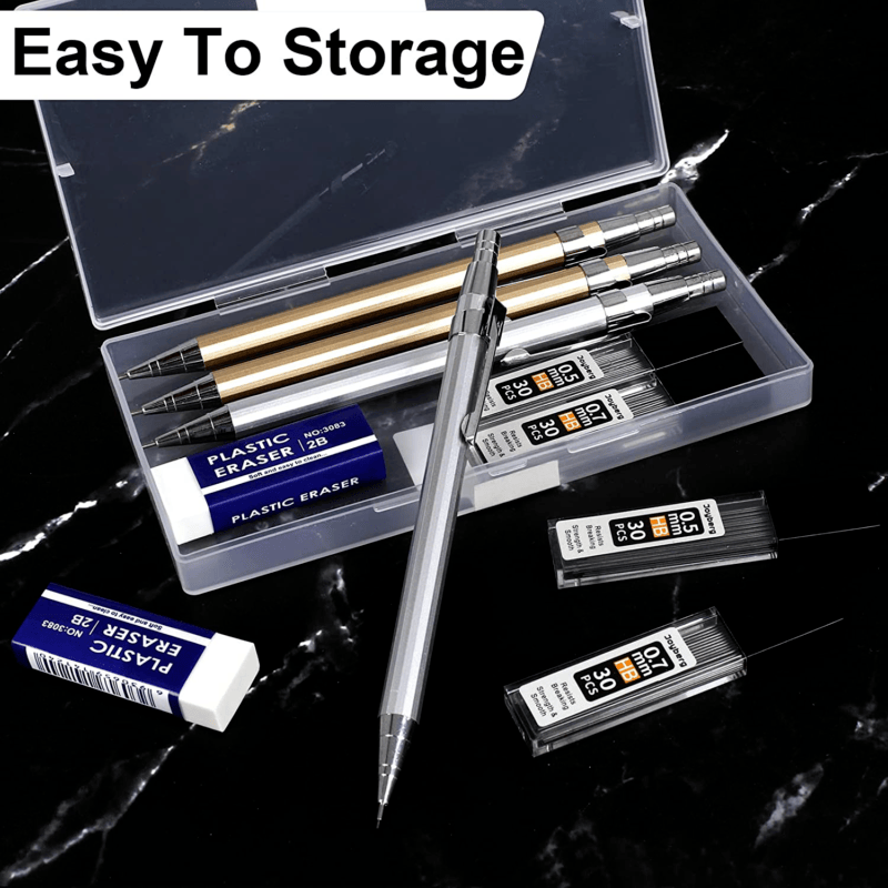 Art Mechanical Pencils Set Metal Drafting Sketching Drawing Pencil Artist Tools - Görsel 6