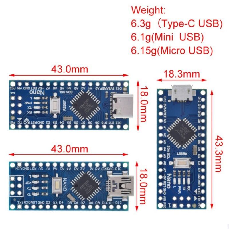 Arduino ATMEGA328P Nano 3.0 Controller Mini-USB Mit dem Bootloader CH340 Fahrer - Görsel 2