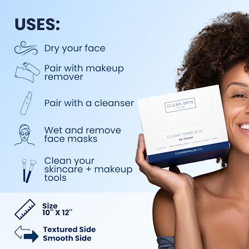 Clean Skin Club Clean Towels XL, 100% USDA Biobased Dermatologist Approved Face Towel, Disposable Clinically Tested Face Towelette, Facial Washcloth, Makeup Remover Dry Wipes, Ultra Soft, 50 Ct,1 Pack  Beauty & Personal Care - Görsel 7