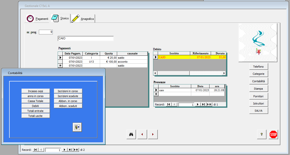 Software. Gestionale. Ass. Sportva Basket