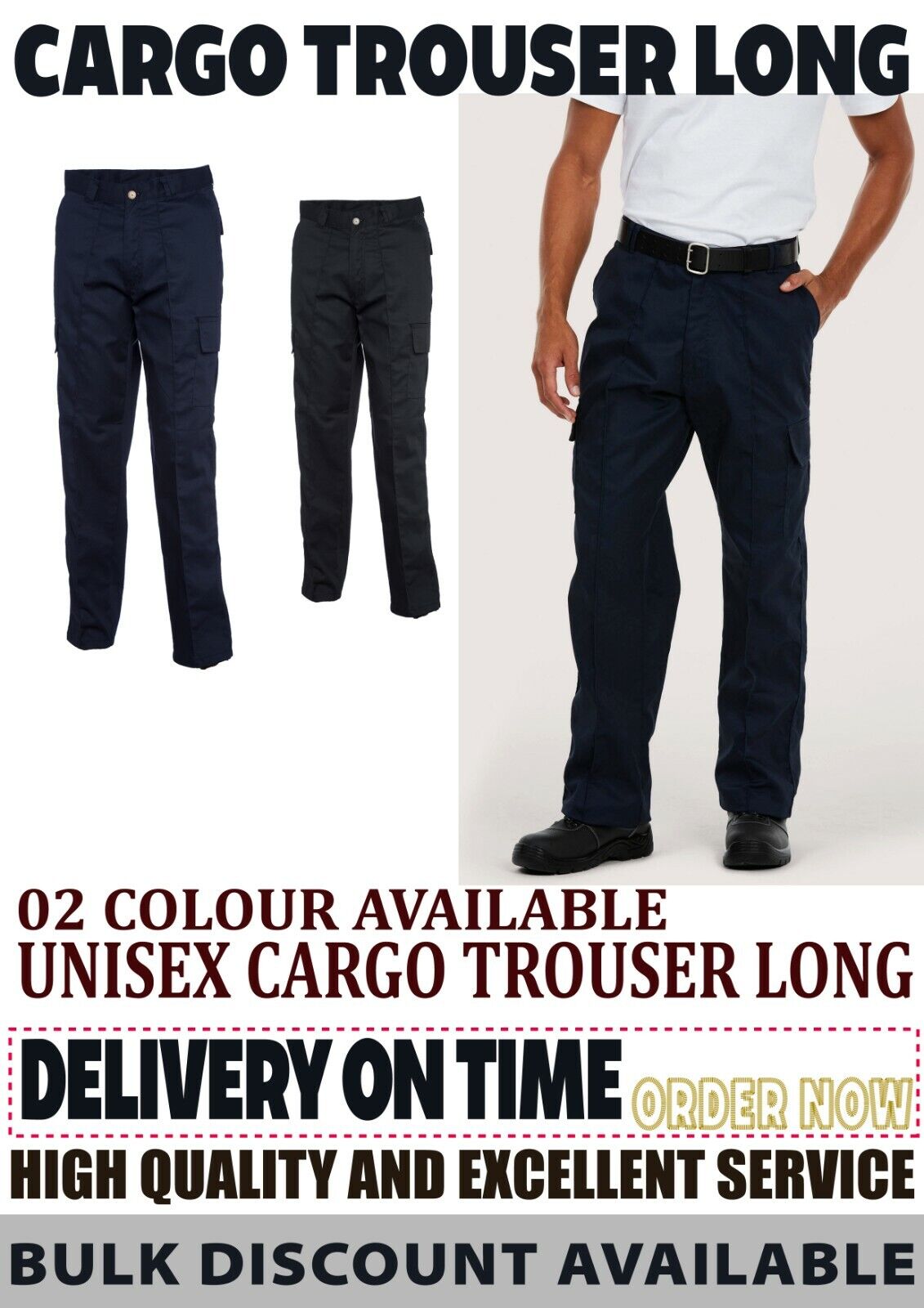 Uneek UC902 Work Cargo Combat Workwear Trousers Black/Navy Sizes 28" - 52" mens - Görsel 1