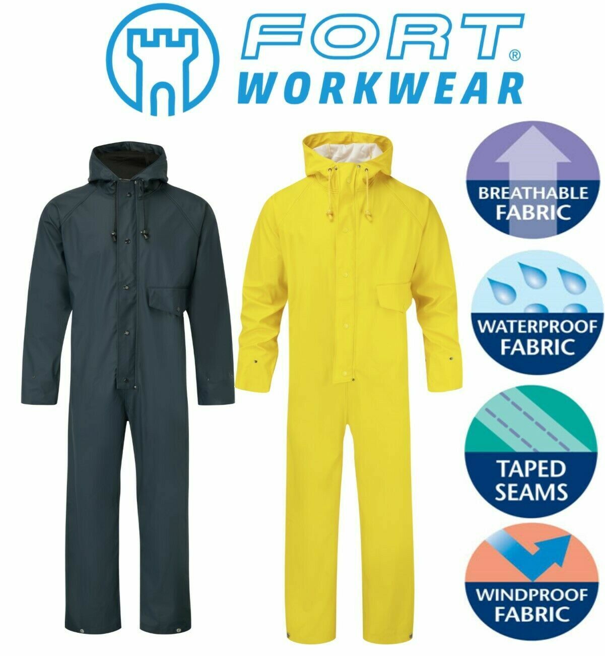 FORT - Stretchable Windproof WATERPROOF BREATHABLE HOODED COVERALLS Overalls - Görsel 1