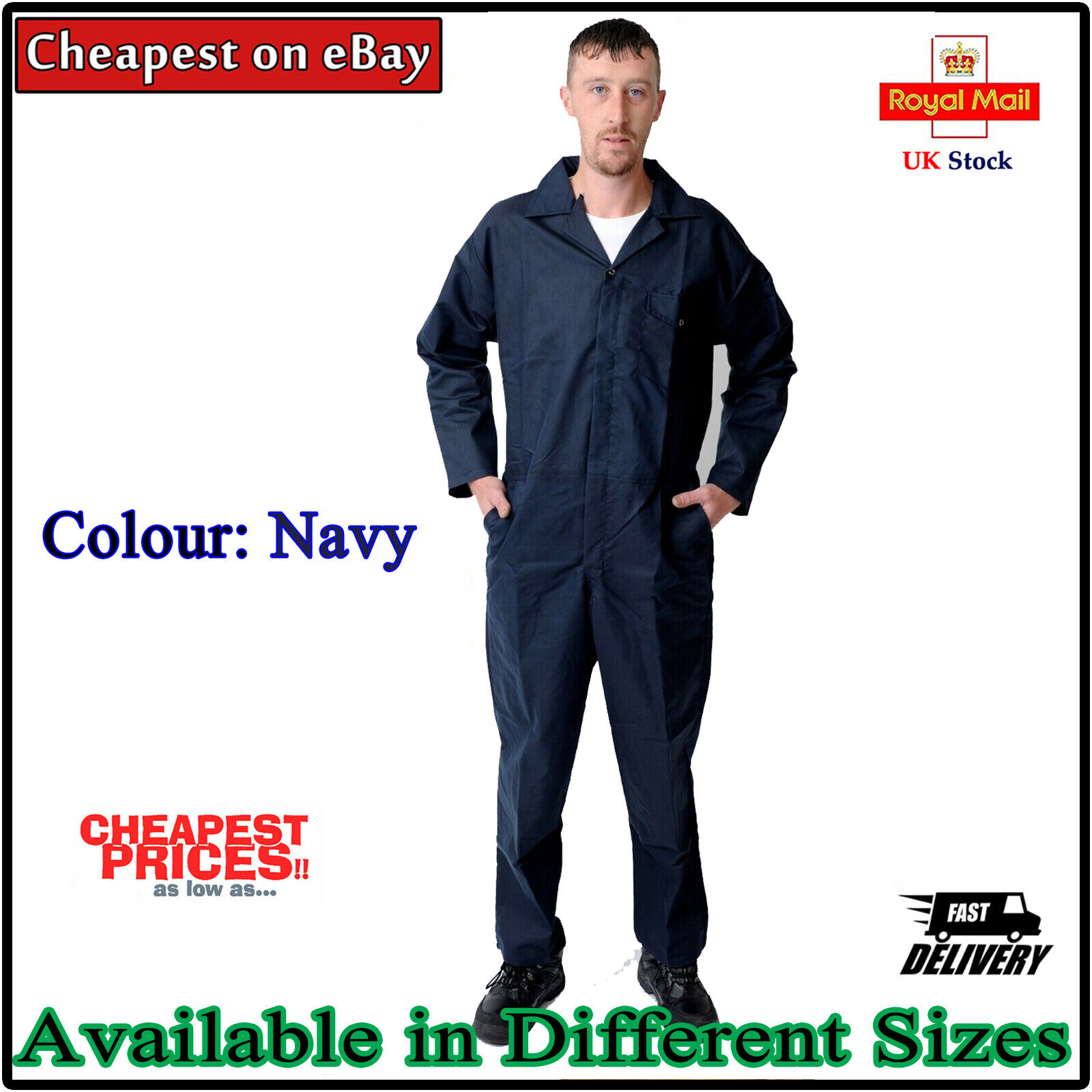 Mens Work Overalls Coveralls Navy Boiler Suit Warehouse Students Workerwear Suit - Görsel 1
