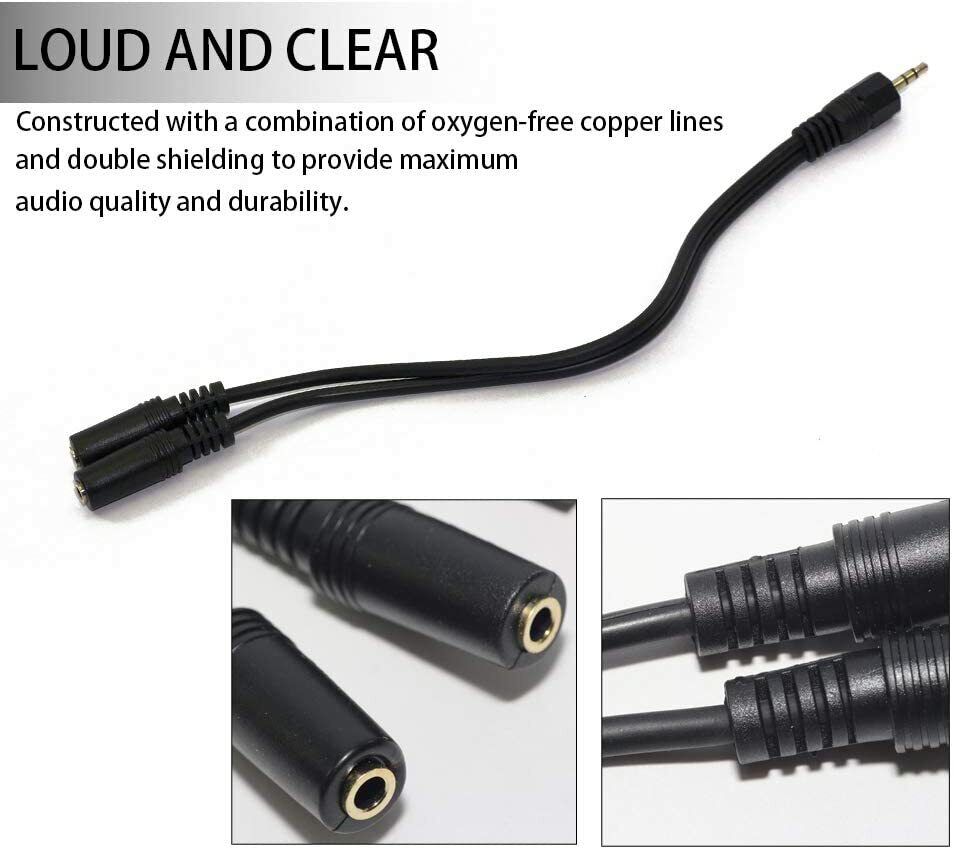 3.5mm AUX Audio Mic Splitter 1 Male to 2 Female Gold Plated Headphone Cable - Görsel 6