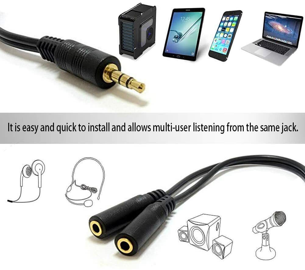 3.5mm AUX Audio Mic Splitter 1 Male to 2 Female Gold Plated Headphone Cable - Görsel 7