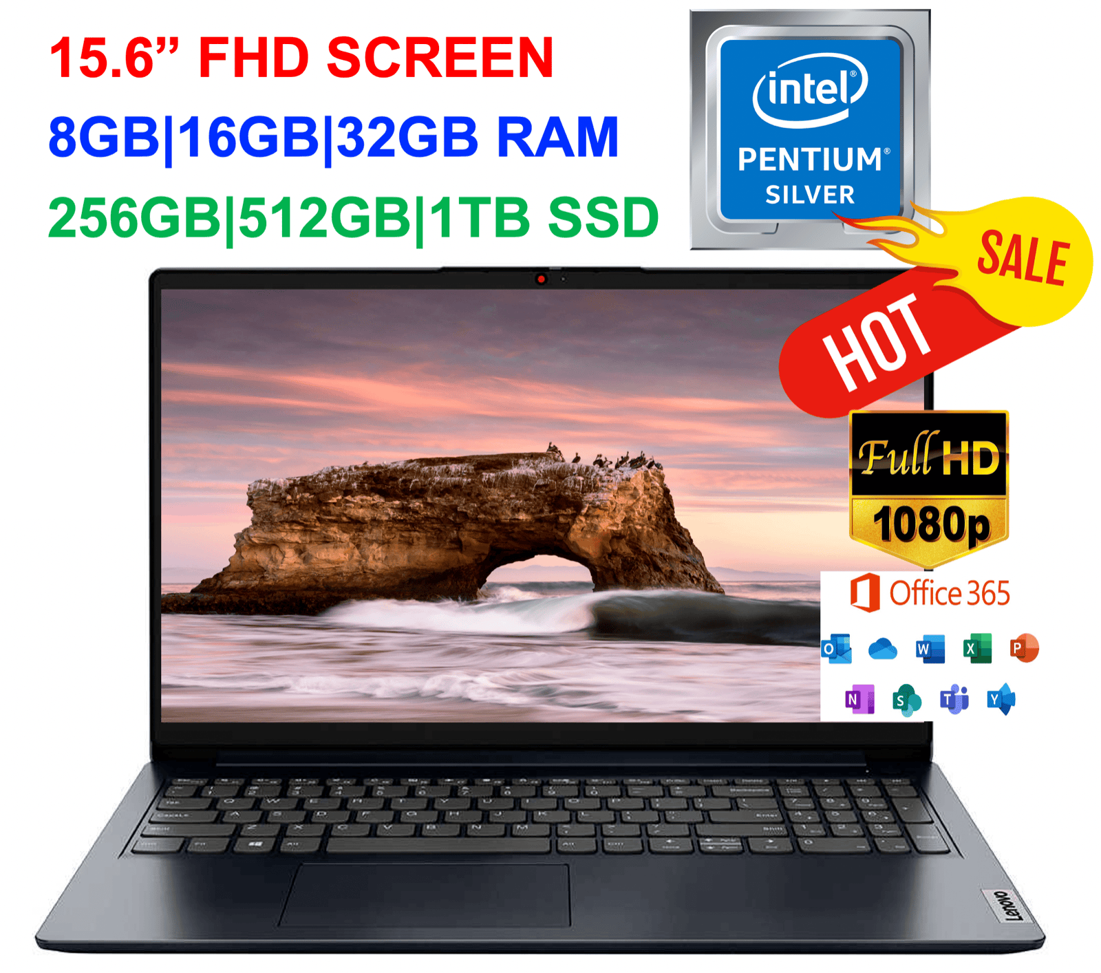 2023 Lenovo IdeaPad 15.6" FHD Quad-Core N6000, up to 3.3GHz, 36GB RAM & 1TB SSD - Görsel 1
