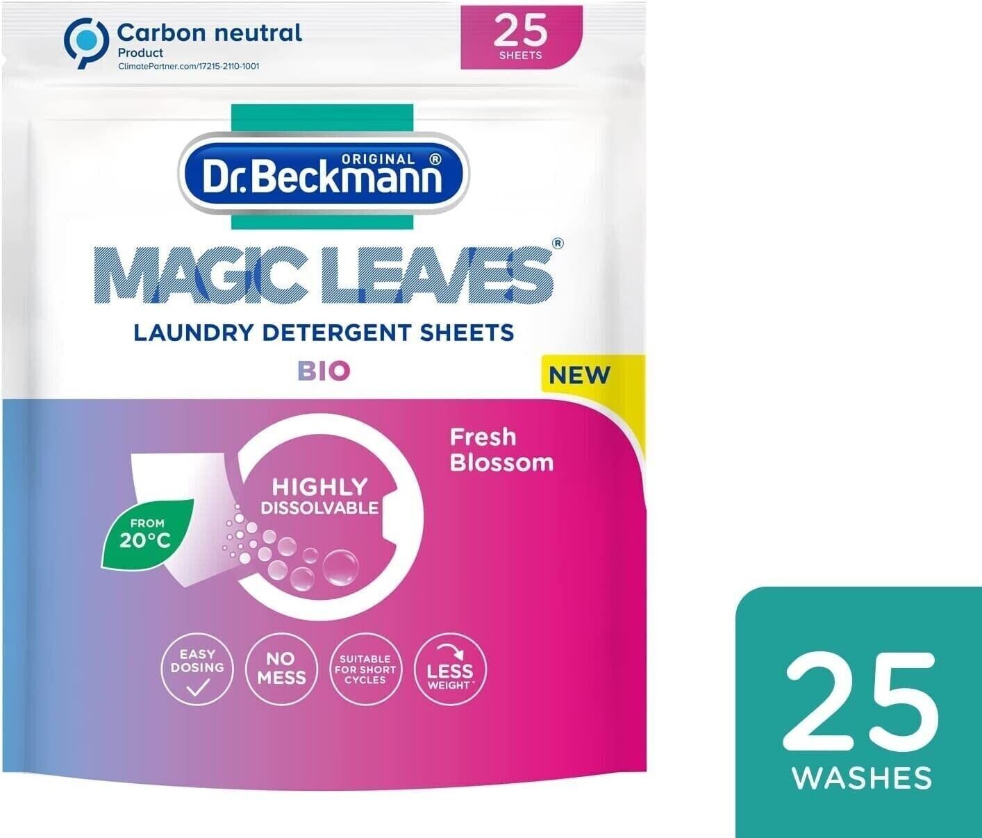 4 x Dr Beckmann Magic Leaves Bio Laundry Detergent Washing Clothes Sheets Of 25 - Görsel 1
