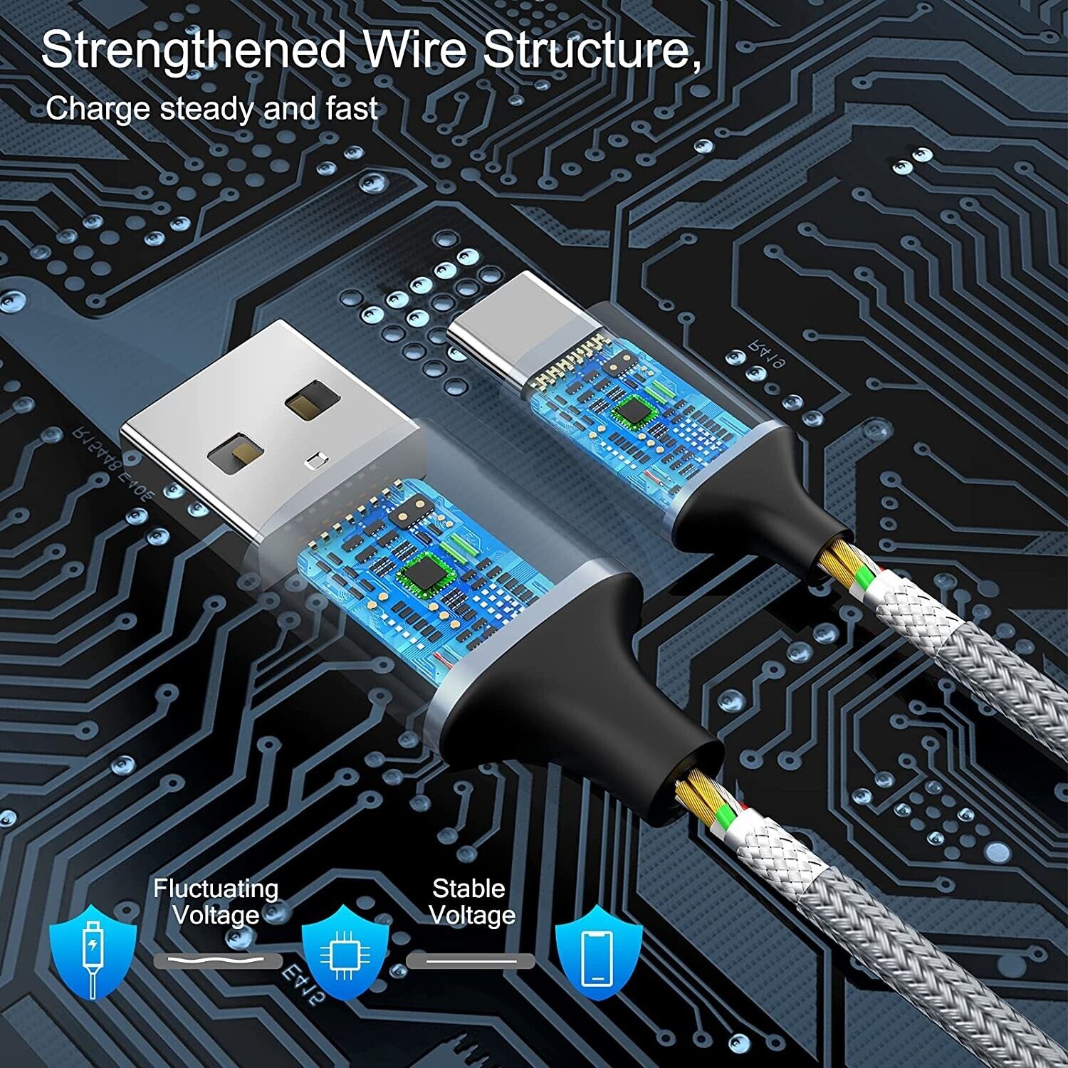 3-Pack Braided USB C Type-C Fast Charging Data SYNC Charger Cable Cord 3/6/10FT - Görsel 2
