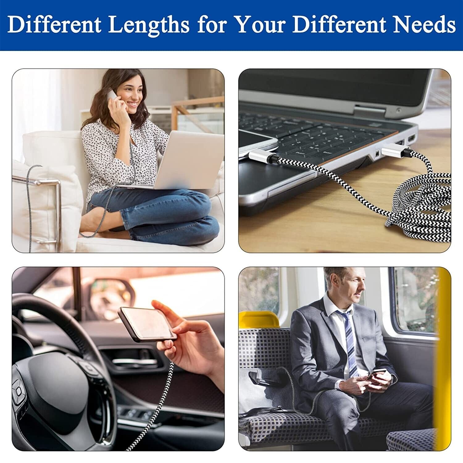 3-Pack Braided USB C Type-C Fast Charging Data SYNC Charger Cable Cord 3/6/10FT - Görsel 11