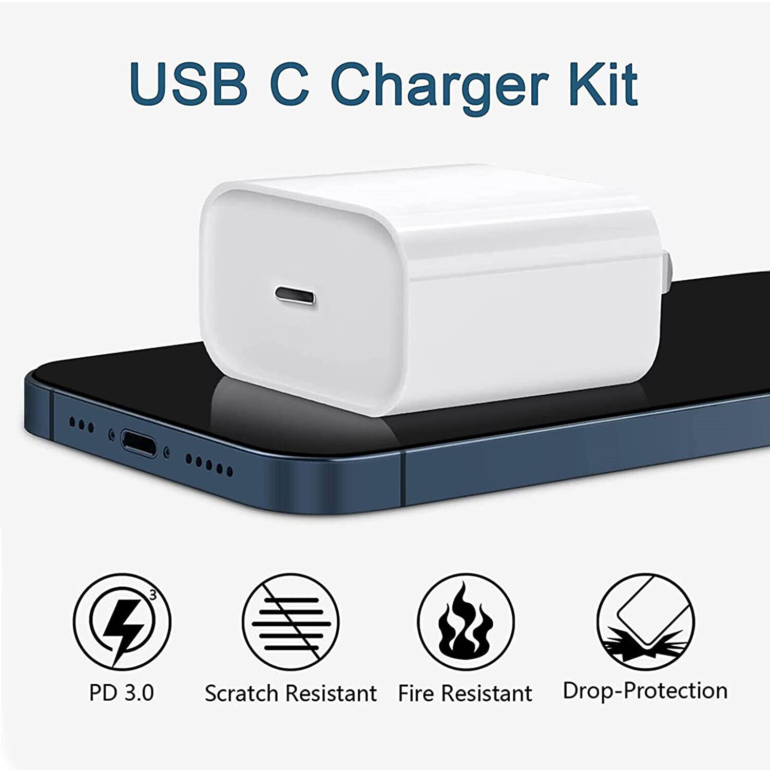 2-Pack Super Fast Charger Type C For iPhone 14 13 12 11 Pro Max Xs XR 8 7 6 Plus - Görsel 7