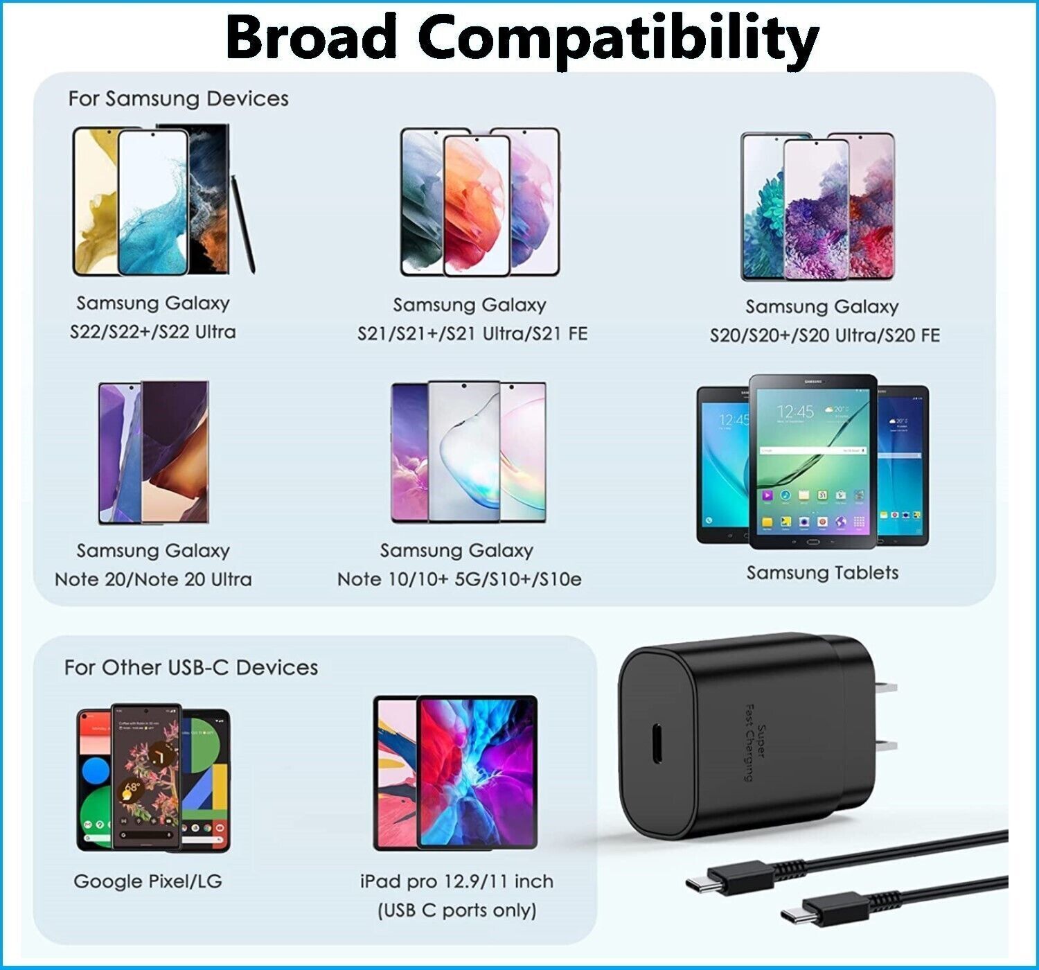 25w Type USB-C Super Fast Wall Charger+6FT Cable Samsung Galaxy A14 A23 A34 A54 - Görsel 3