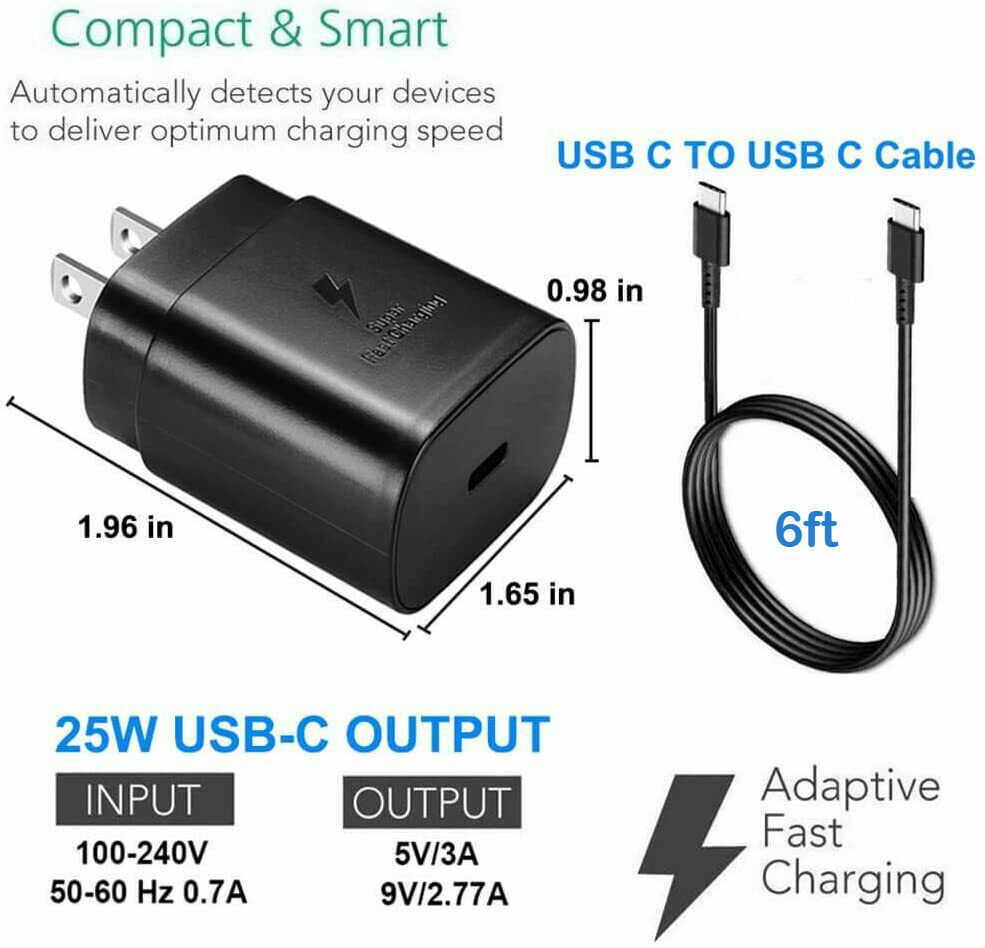 25w Type USB-C Super Fast Wall Charger+6FT Cable Samsung Galaxy A14 A23 A34 A54 - Görsel 5