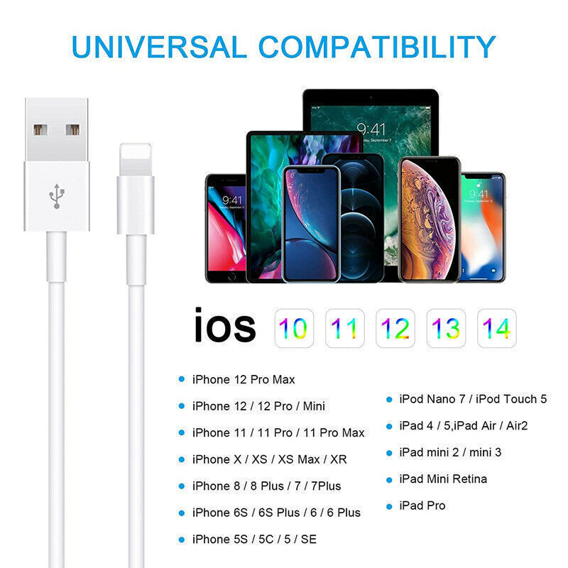 1 - 3 Pack USB Data Charger Cable Cord For Apple iPhone 6 7 8 X XR 11 12 13 Max - Görsel 3