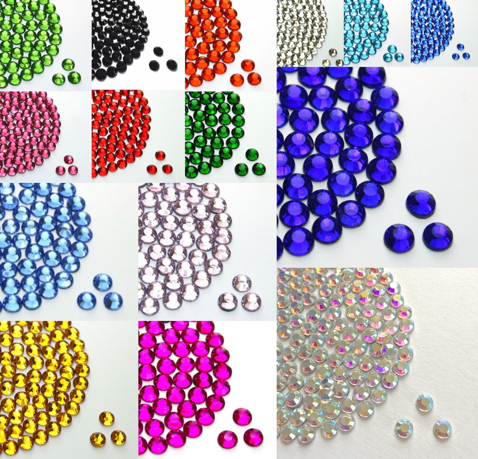 1000 pack Hotfix/Iron on or Glue on Rhinestone Diamante various colours and size