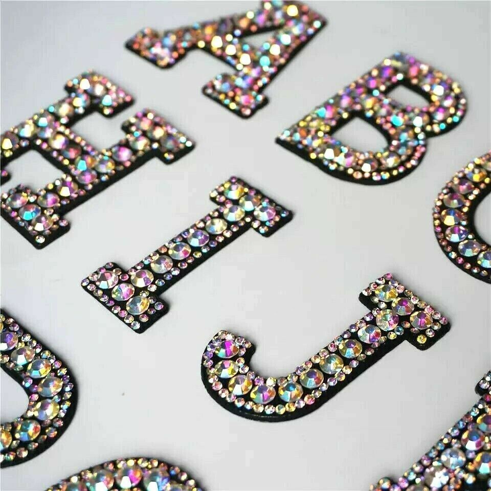 Rhinestone Patches AB Sparkle Letter Patch Sew /Iron on Alphabet Embroidery - Görsel 1