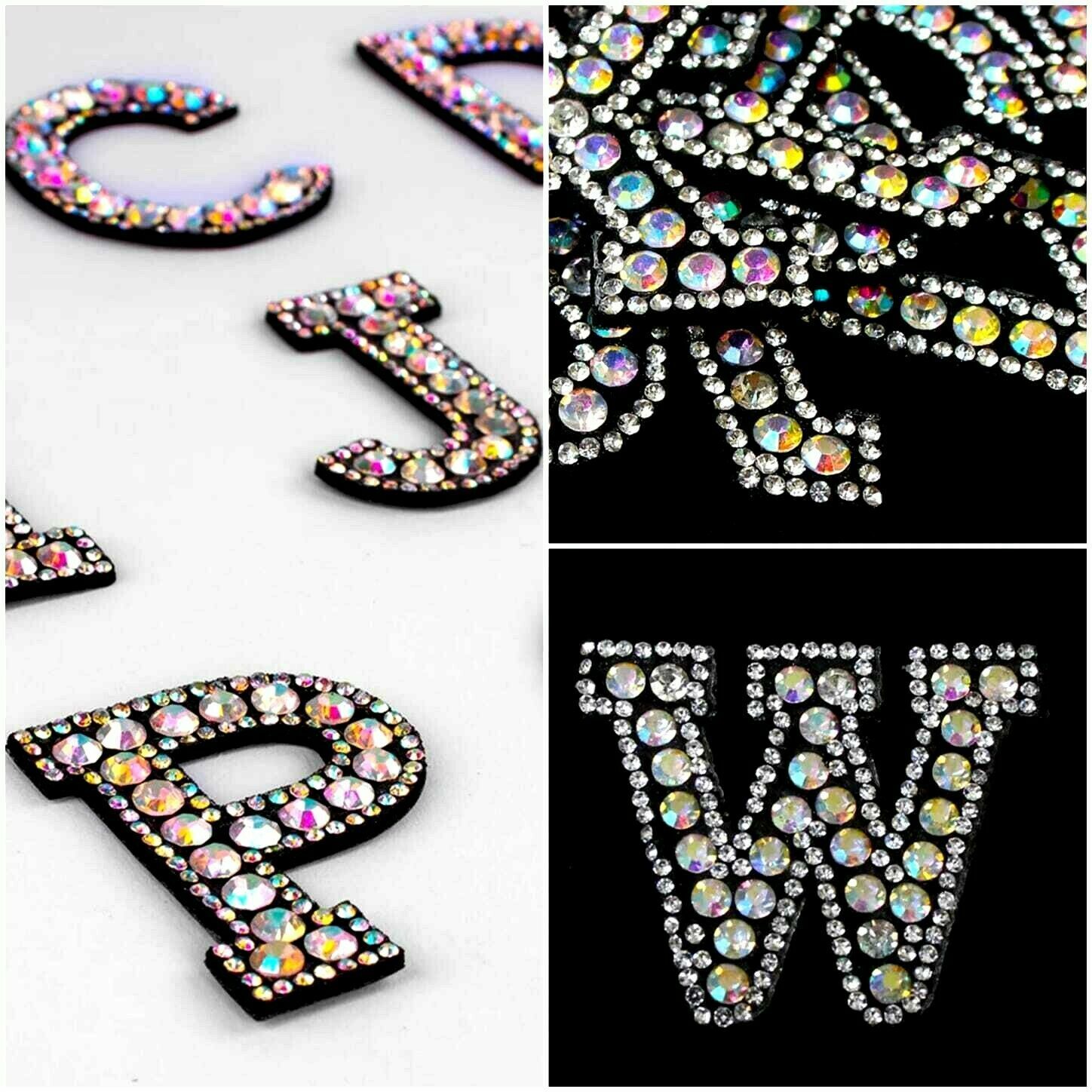 Rhinestone Patches AB Sparkle Letter Patch Sew /Iron on Alphabet Embroidery - Görsel 2