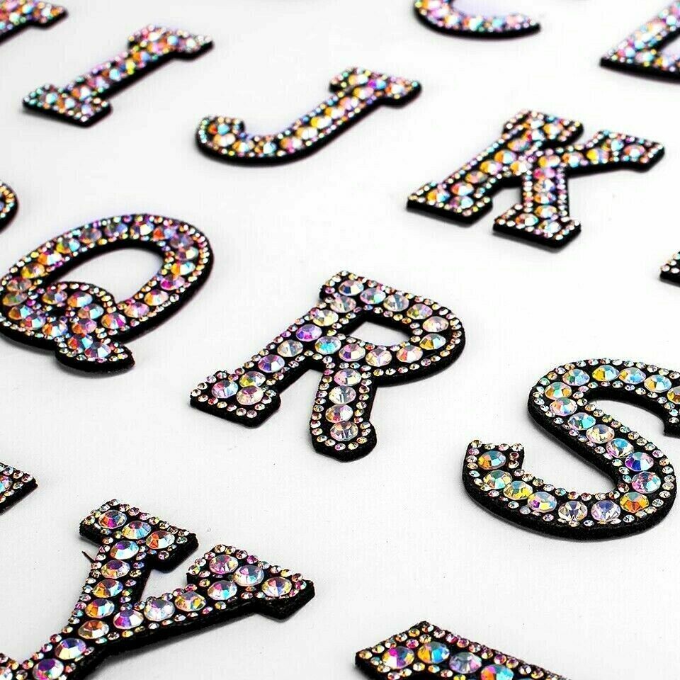 Rhinestone Patches AB Sparkle Letter Patch Sew /Iron on Alphabet Embroidery - Görsel 3