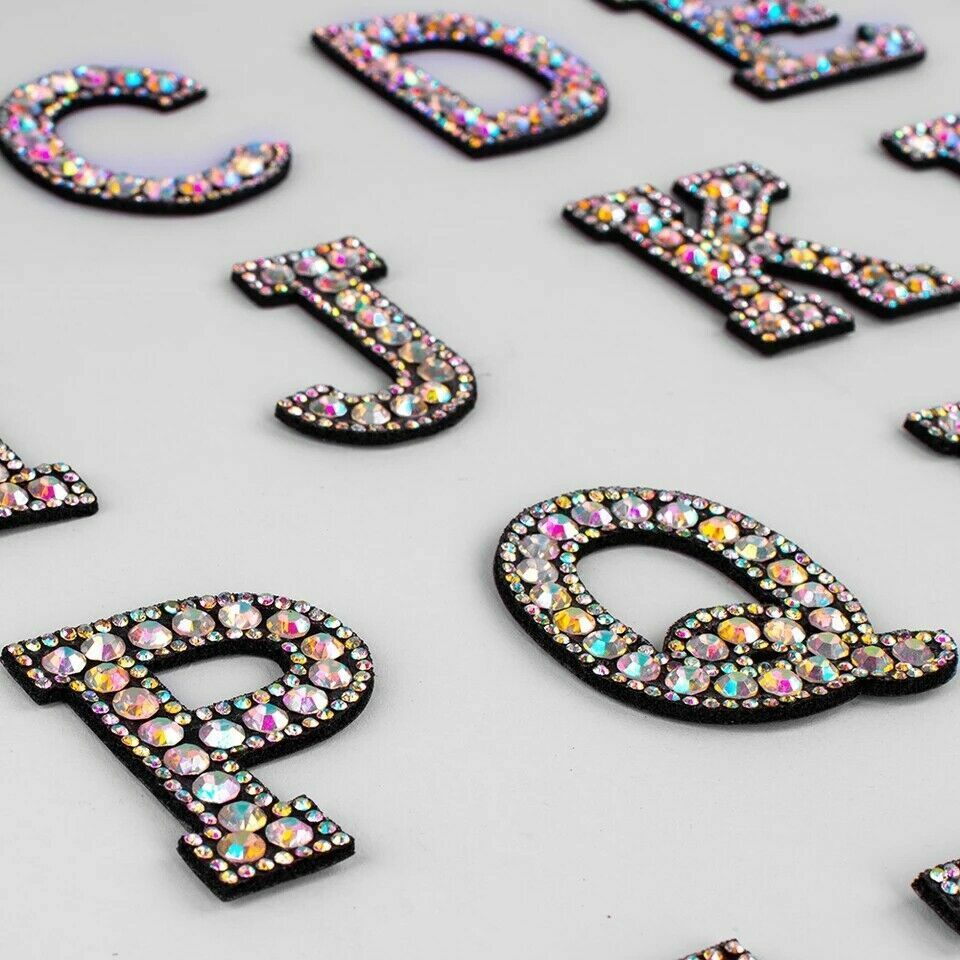 Rhinestone Patches AB Sparkle Letter Patch Sew /Iron on Alphabet Embroidery - Görsel 6