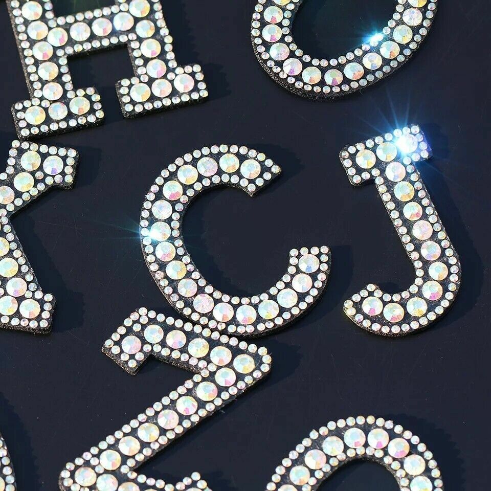 Rhinestone Patches AB Sparkle Letter Patch Sew /Iron on Alphabet Embroidery - Görsel 8