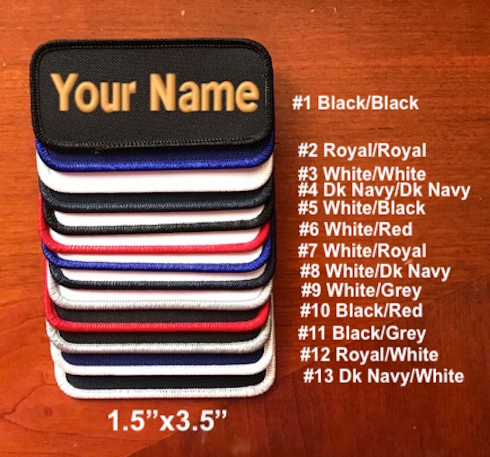 IRON-ON Custom Embroidered Name Patch, Name Tag,Name Badge Rectangular 1.5"x3.5" - Görsel 1