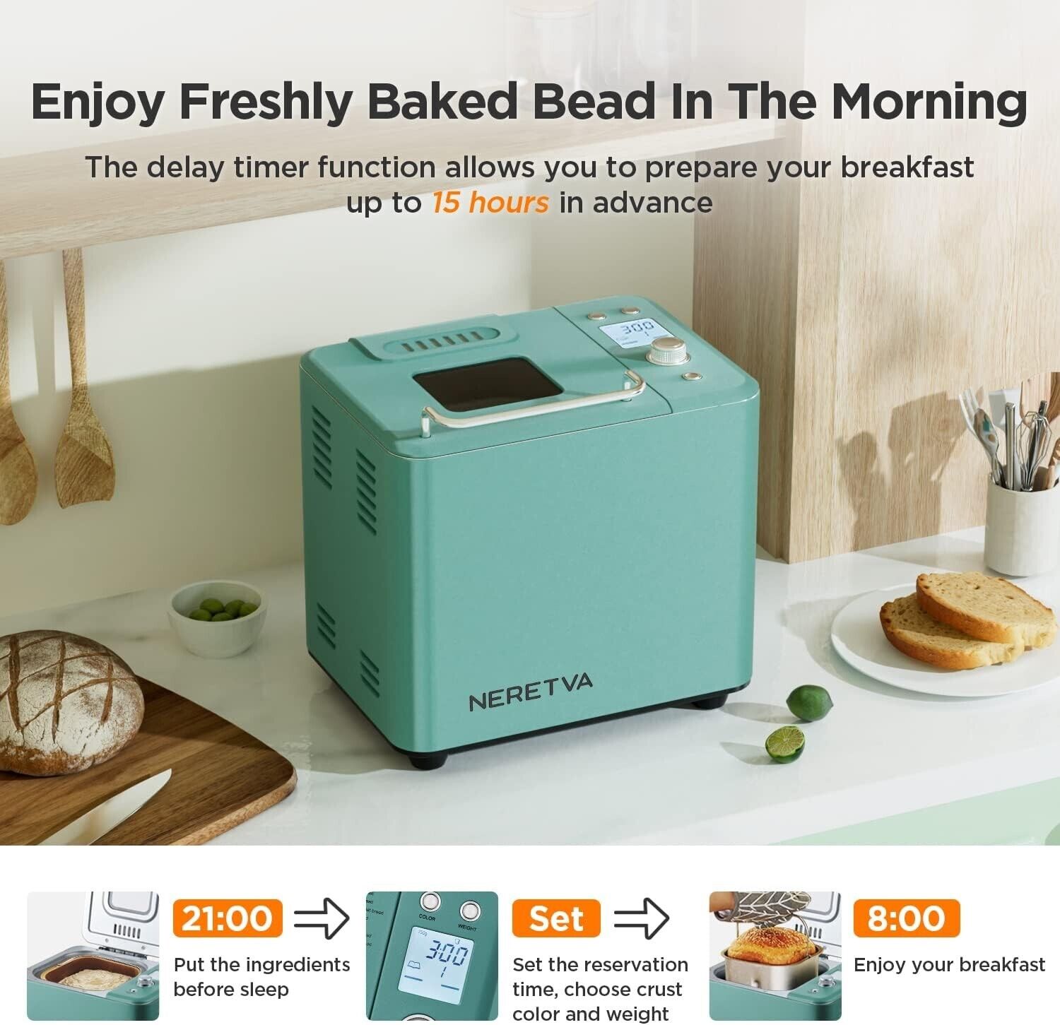 Neretva 2LB Automatic Bread Maker Machine,20-in-1 w/ Gluten Free Pizza Sourdough - Görsel 2