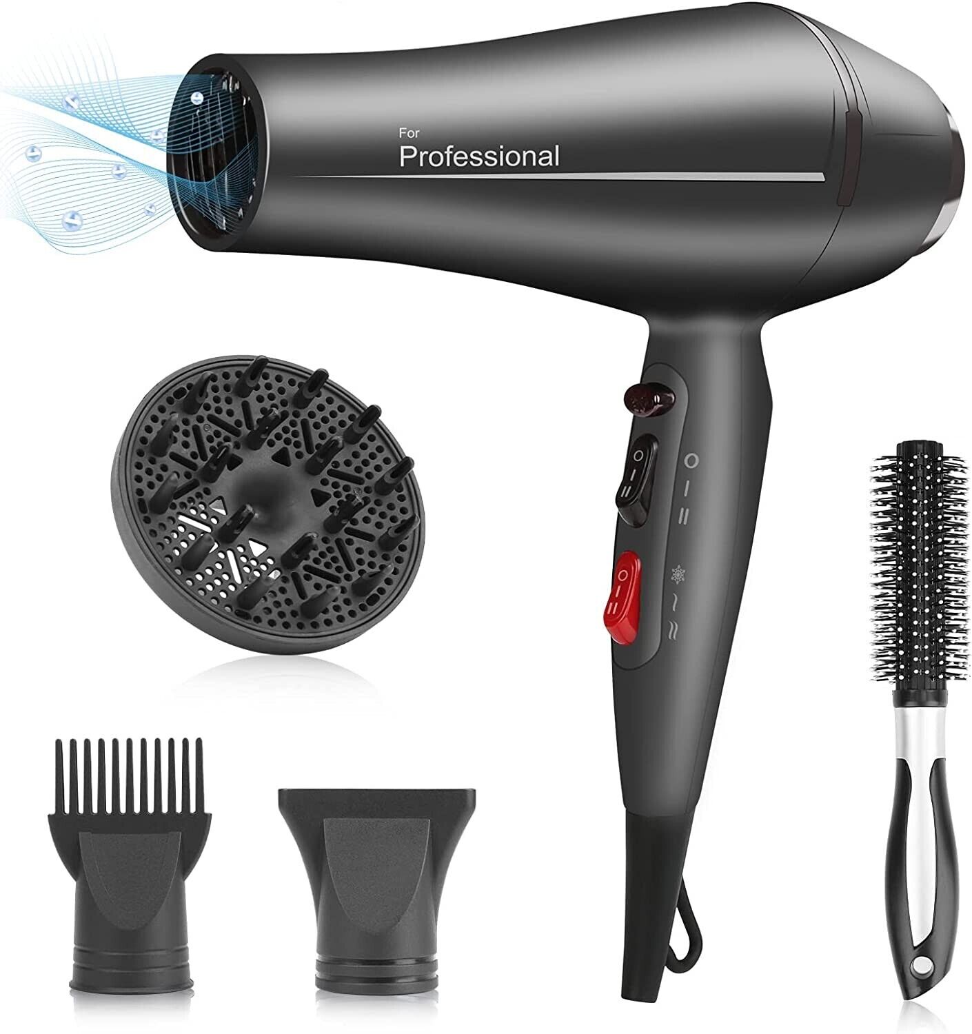 Faszin Asciugacapelli Professionale Ionico, 2400W, con Accessori, Grigio - Görsel 1