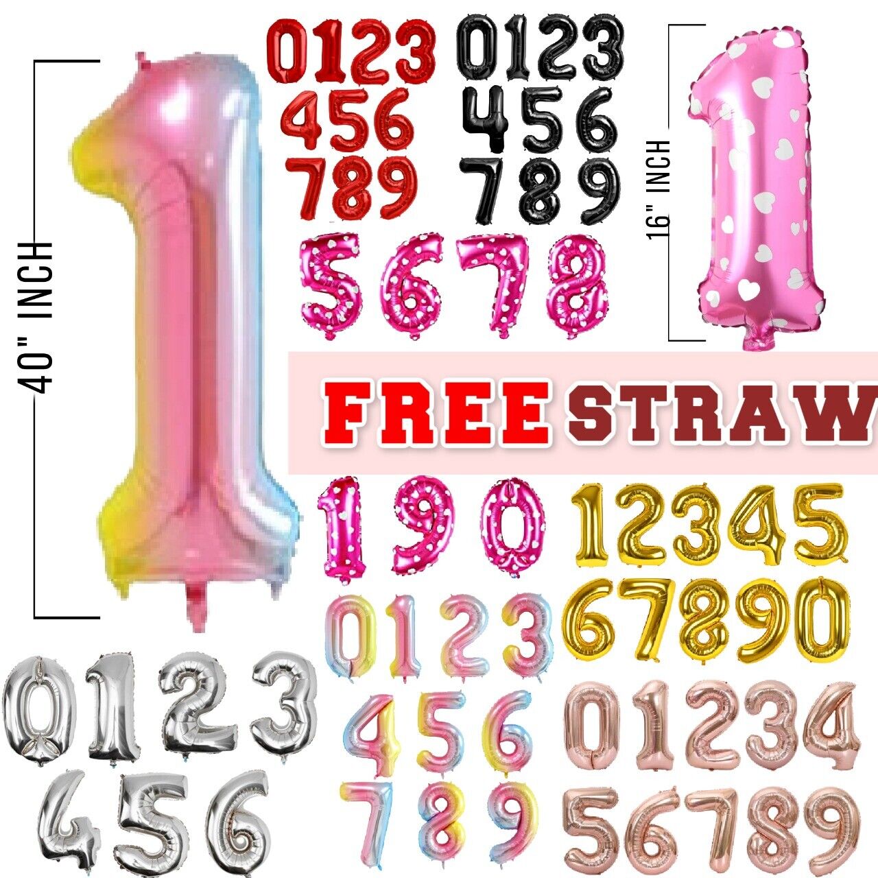 40" Giant Foil Number Self Inflating Balloons Birthday Age Party Wedding Decor - Görsel 2
