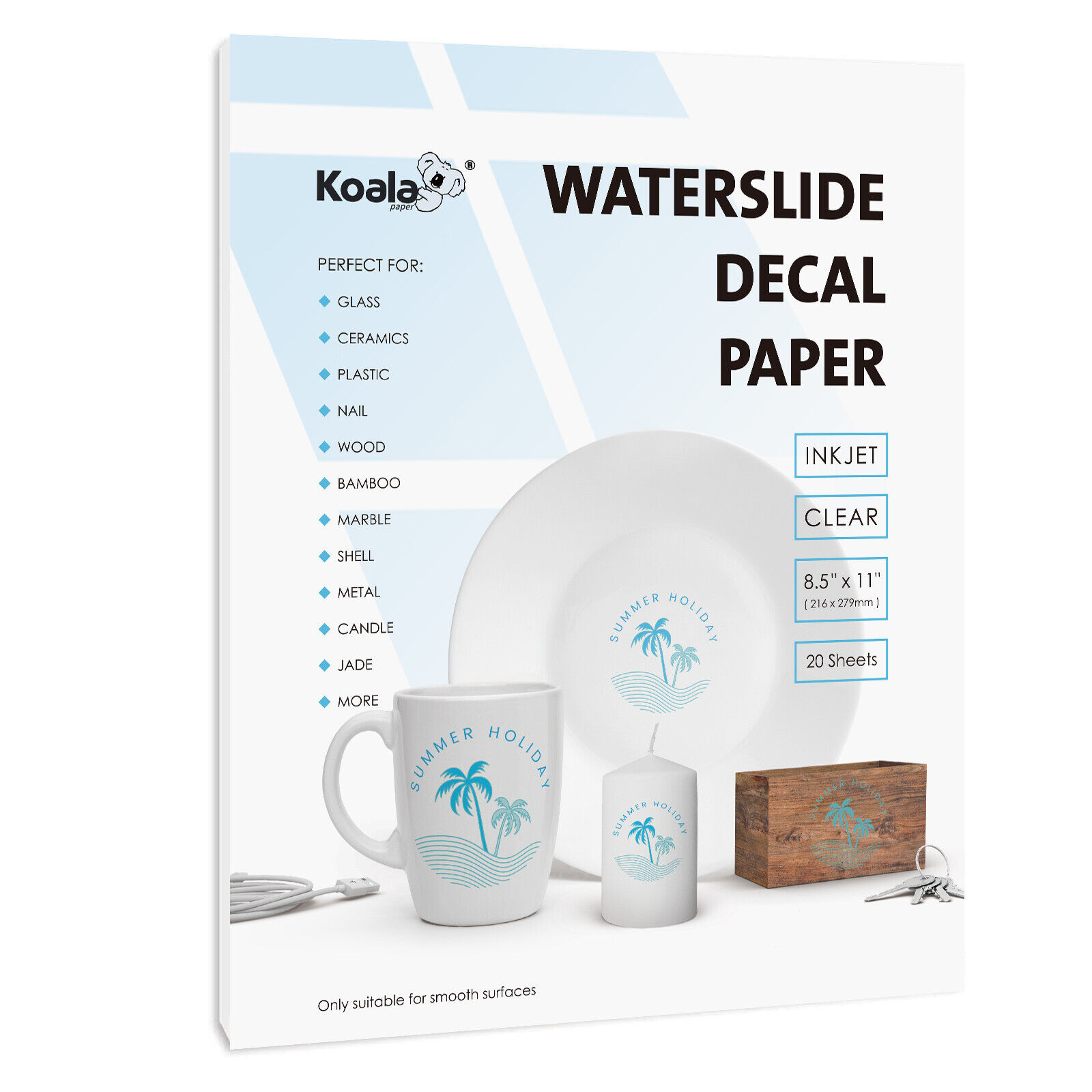 Koala Waterslide Decal Paper Inkjet CLEAR 20 Sheets 8.5x11 Water Slide Transfer - Görsel 1