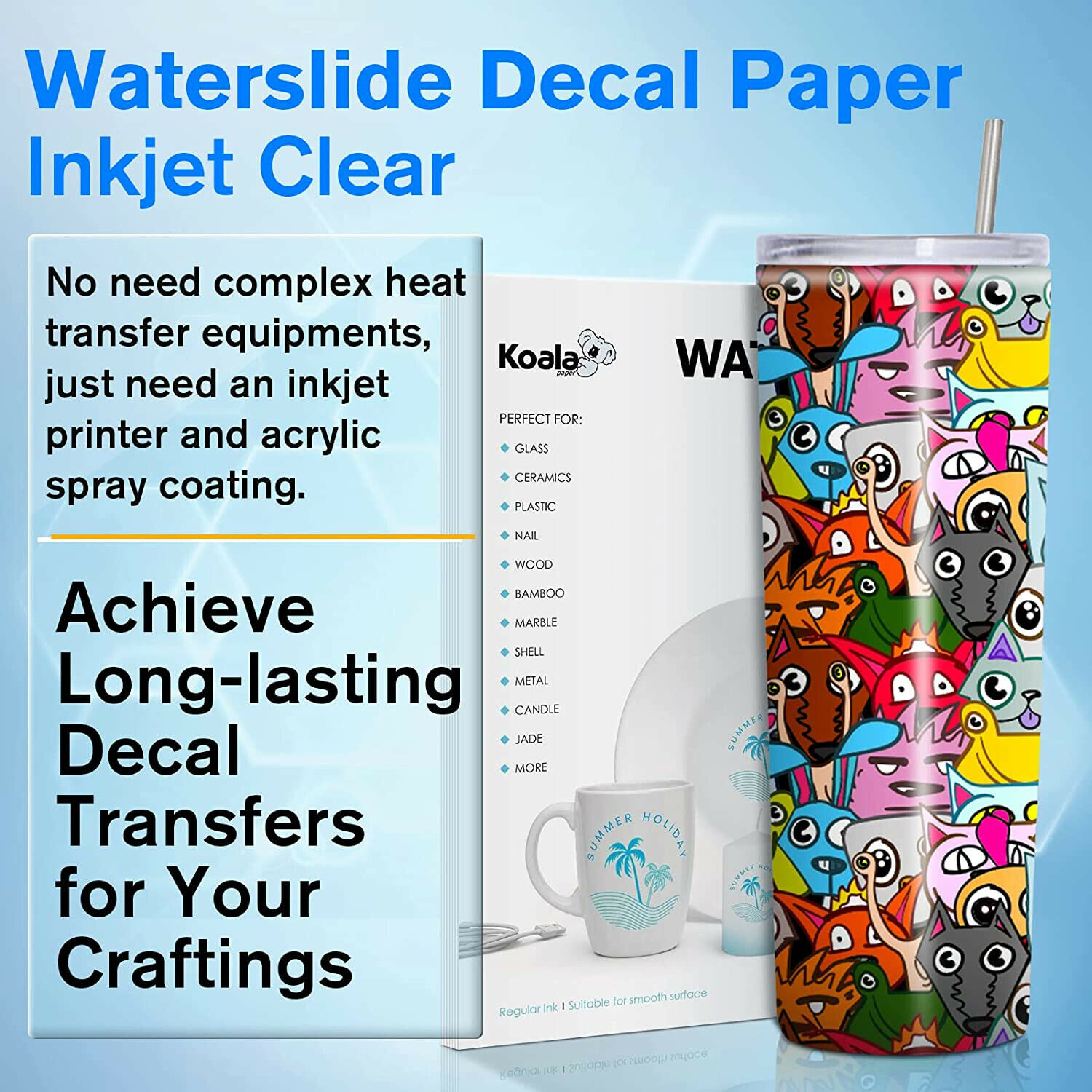 Koala Waterslide Decal Paper Inkjet CLEAR 20 Sheets 8.5x11 Water Slide Transfer - Görsel 3