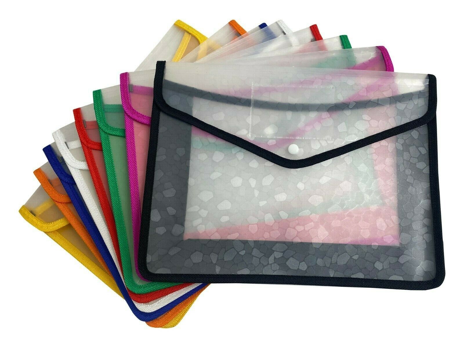 A4 Plastic wallet Stud Document File Folder School Office paper storage x 1 - Görsel 1