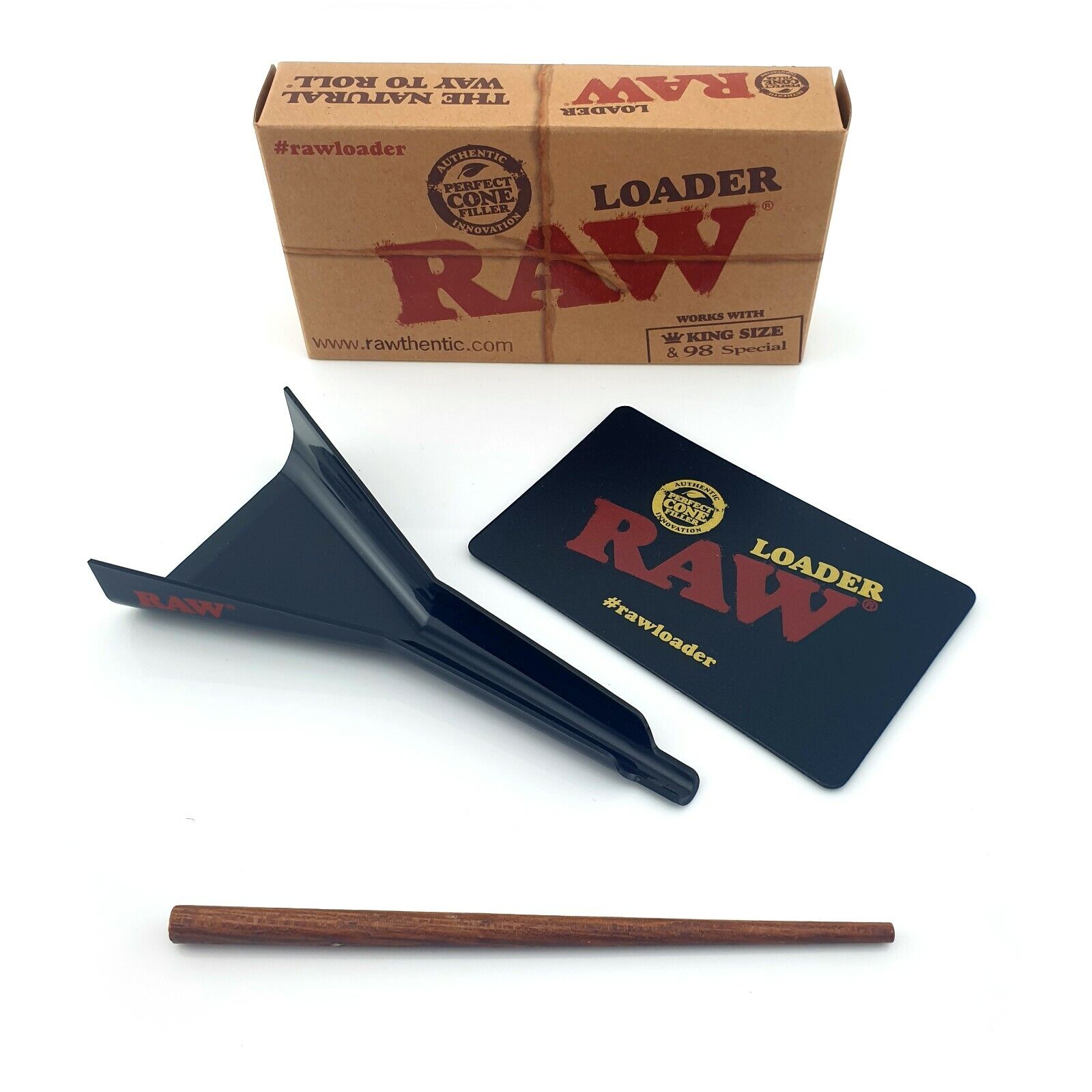 RAW Cone Loader King Size Paper Cone Filler With Wooden Poker Scratch Card - Görsel 1