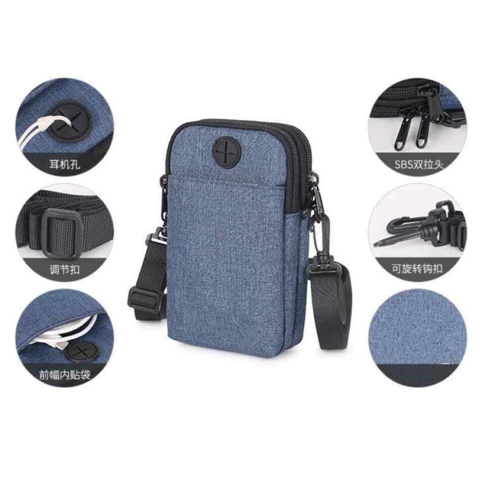 Unisex Messenger Bag Small Cross Body Shoulder Utility Black Travel Work Bag - Görsel 6