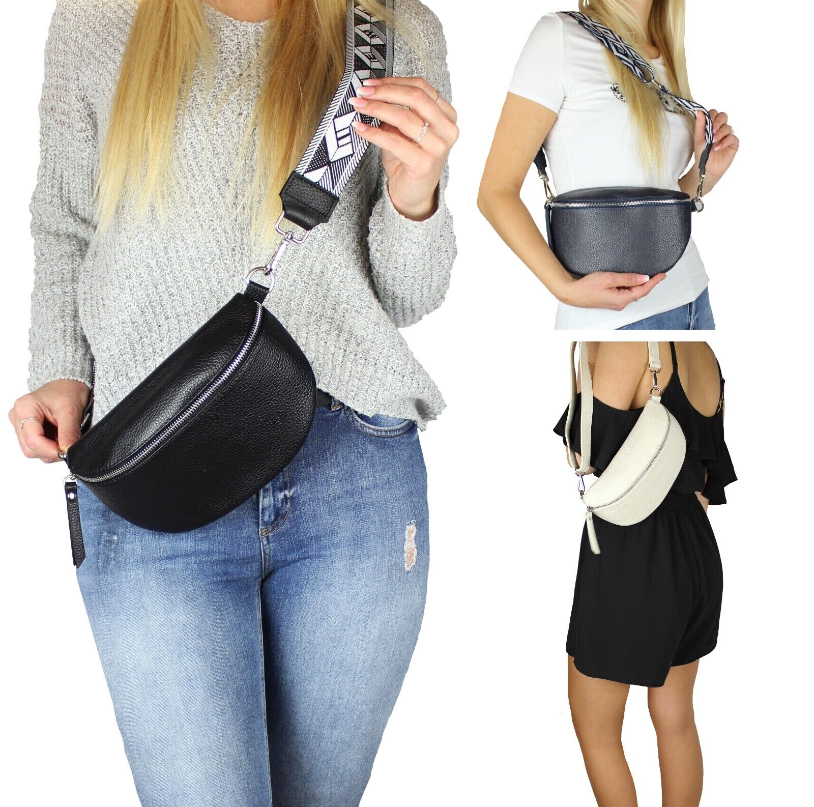 Bauchtasche Leder Damen Crossbody Bag Schultertasche Handtasche mit Schultergurt - Görsel 2