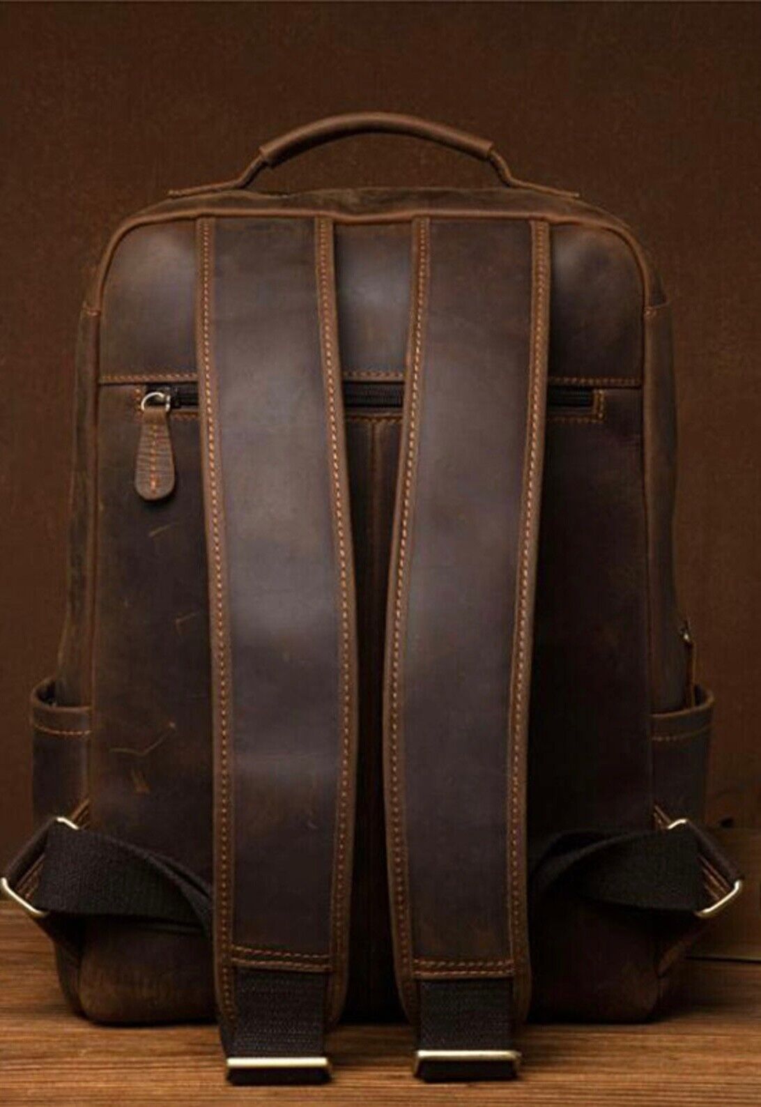 Buffalo Leather Backpack Shoulder Bag Laptop Rucksack Office School Handbag 15" - Görsel 5