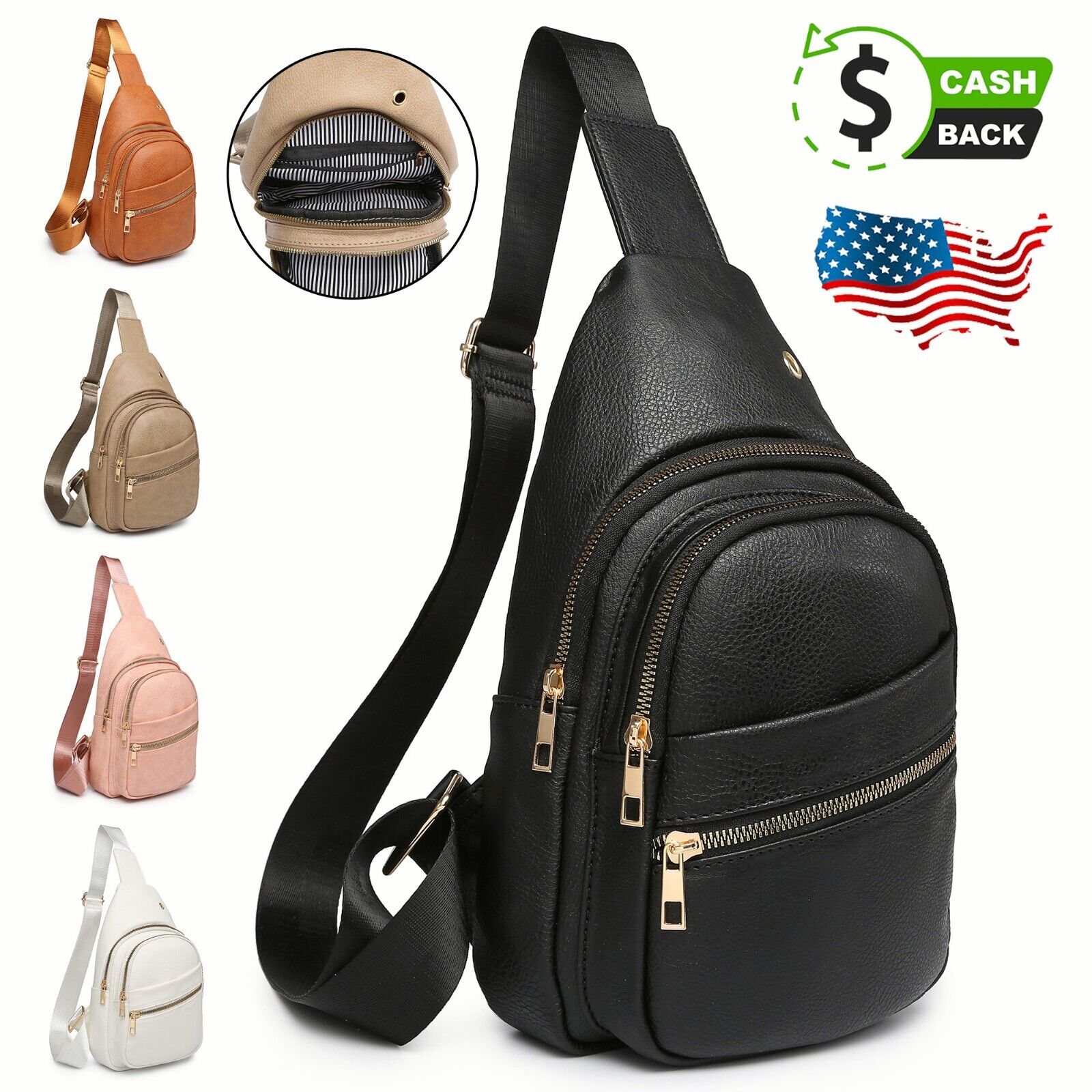 XB Leather Sling Backpack Chest Shoulder Crossbody Bag Travel Fanny Pack Daypack - Görsel 1