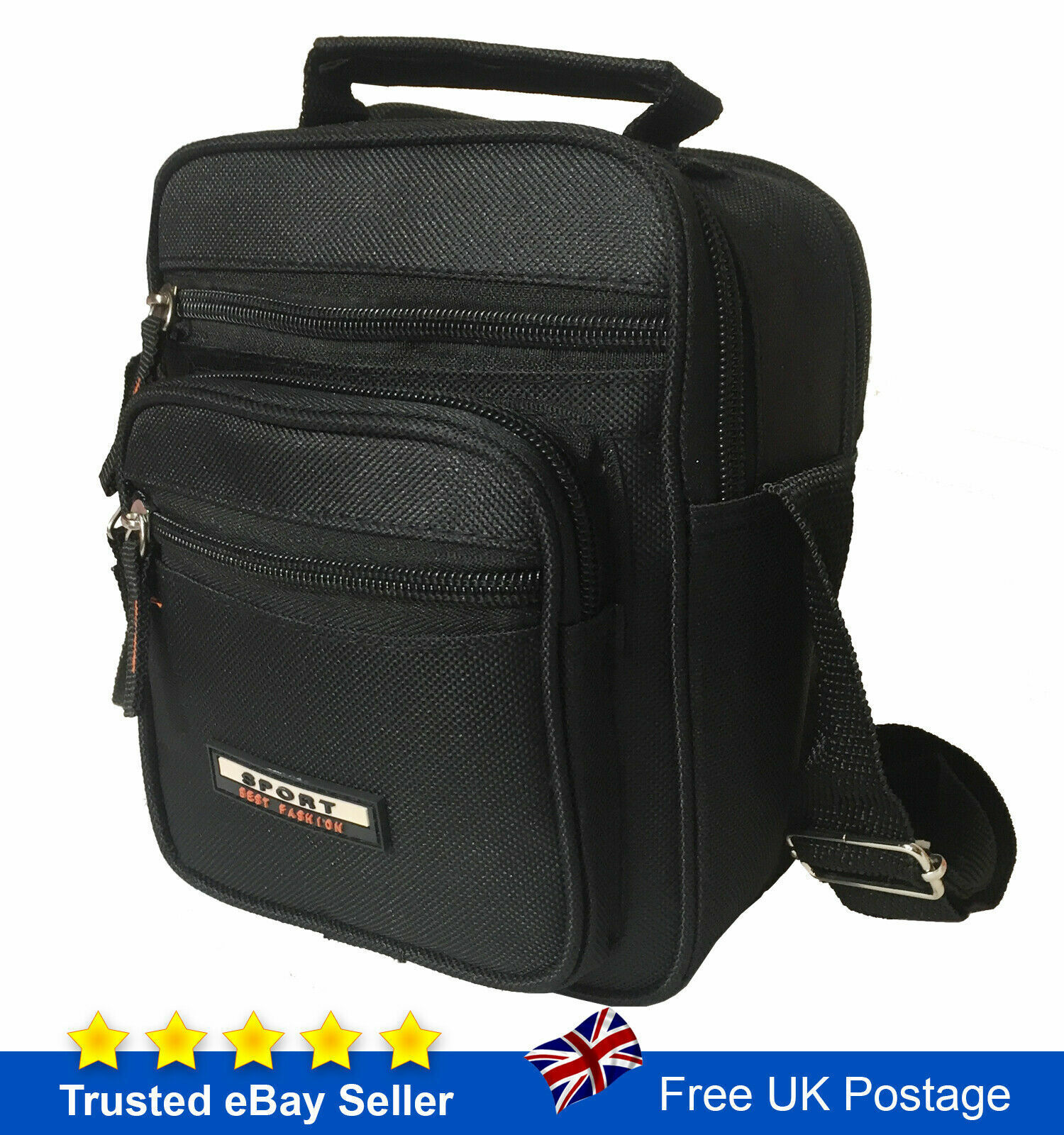 Unisex Messenger Bag Black Cross Body Shoulder Sling Utility Sports Travel Work - Görsel 5