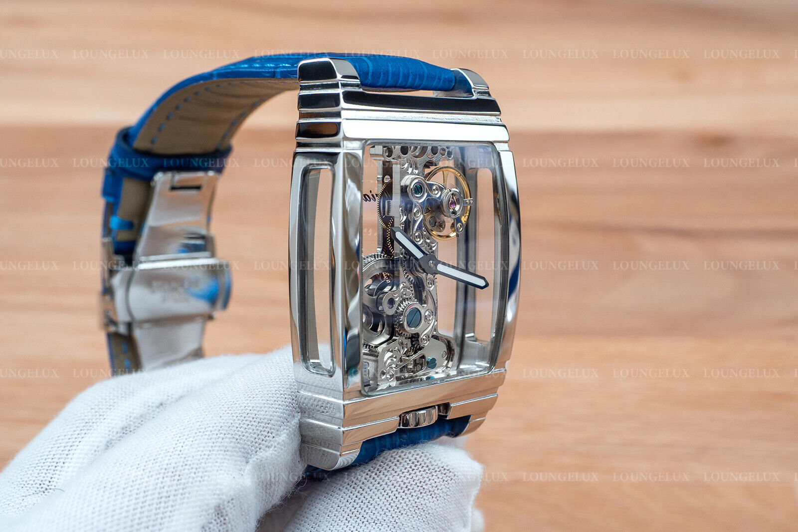 Mens Silver Bridge Manual Mechanical Watch - Blue Leather Strap Gift - Görsel 4