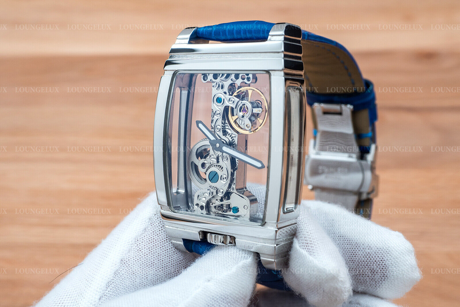 Mens Silver Bridge Manual Mechanical Watch - Blue Leather Strap Gift - Görsel 5