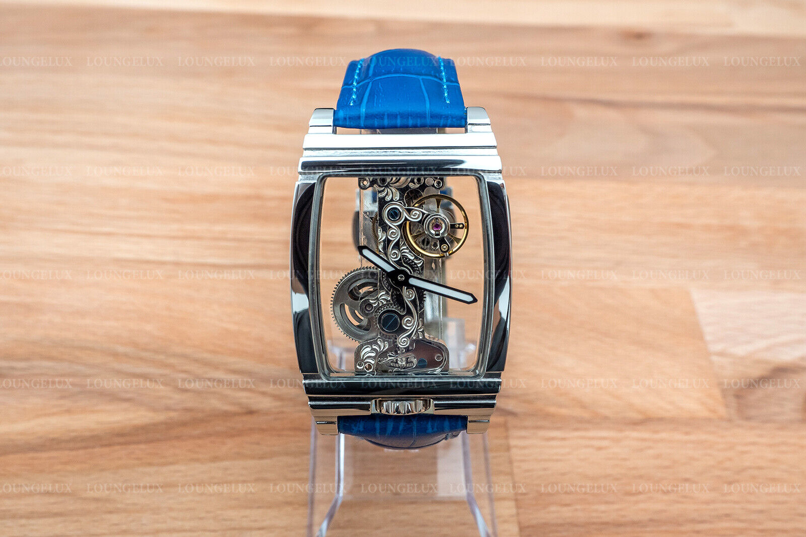 Mens Silver Bridge Manual Mechanical Watch - Blue Leather Strap Gift - Görsel 6